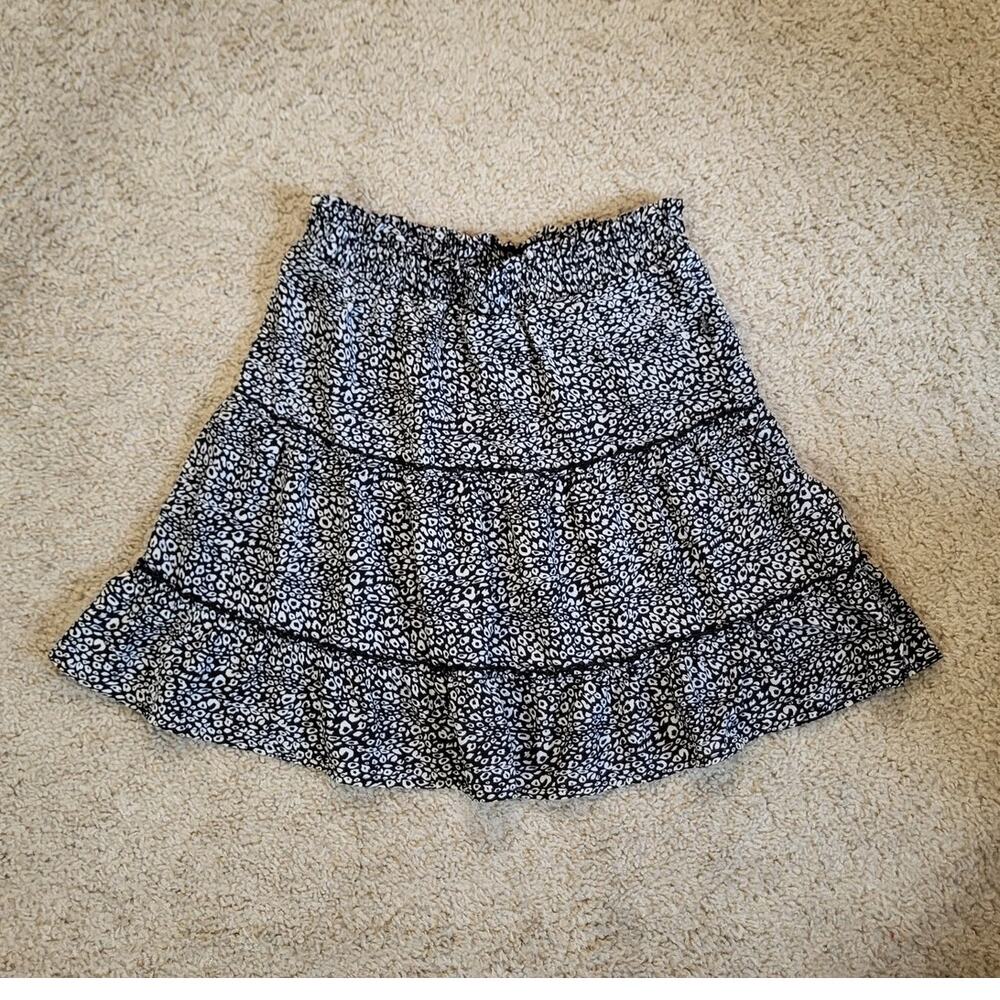 Potters Pot Black White Tiered Lightweight Pull On Flouncy Skirt M